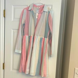 Zara Pink and Blue Buttoned A-Line Dress
